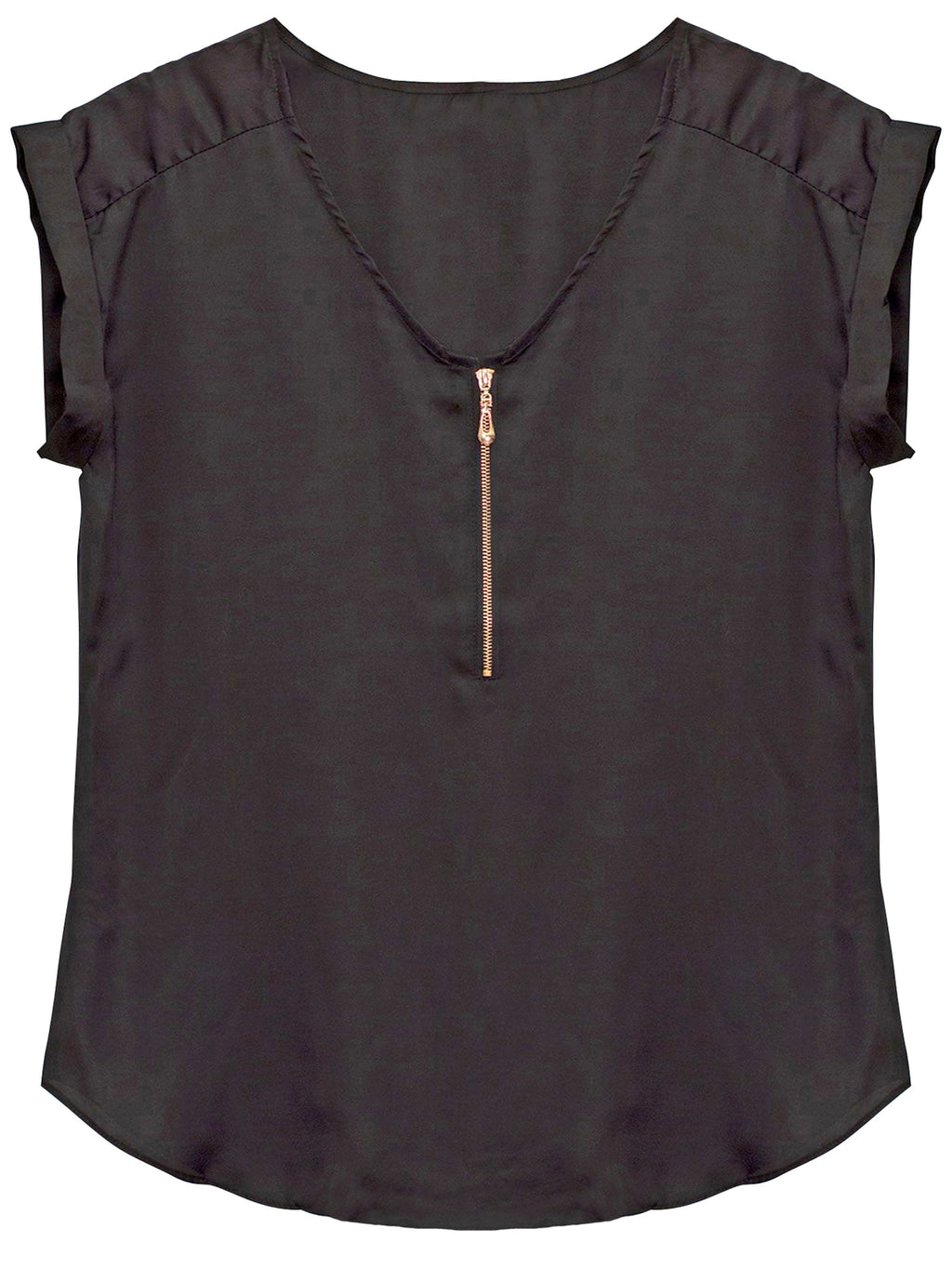 Black Zipper Front Sleeveless Blouse