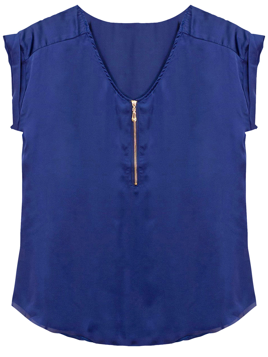 Royal Blue Zipper Front Sleeveless Blouse