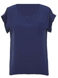 Navy Blue Short Sleeve Chiffon Plus Size Top