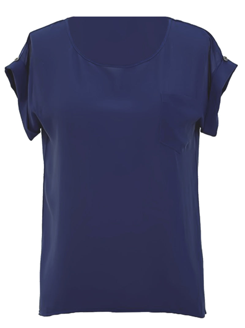Navy Blue Short Sleeve Chiffon Plus Size Top