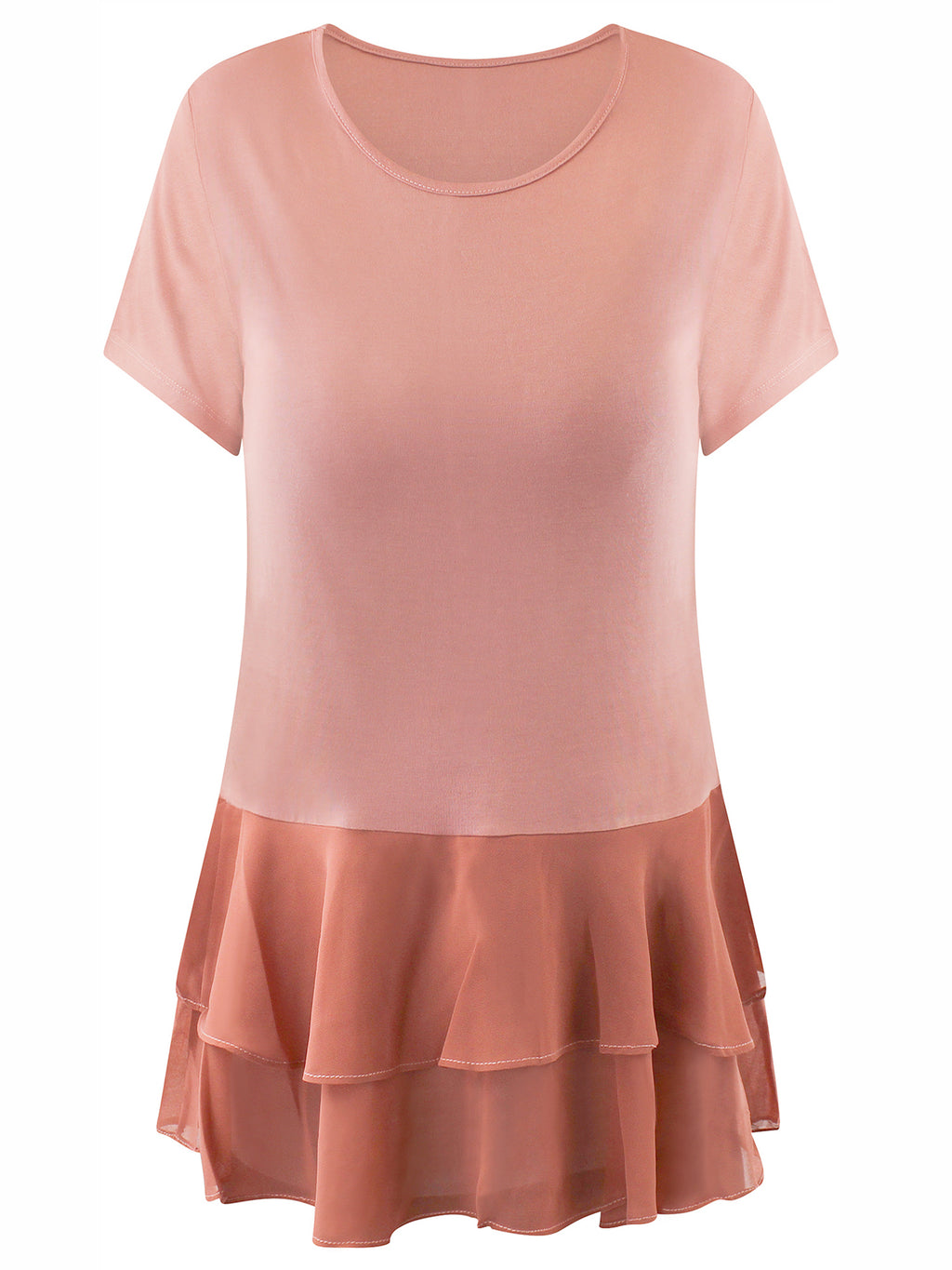 Short Sleeve Chiffon Top With Ruffle