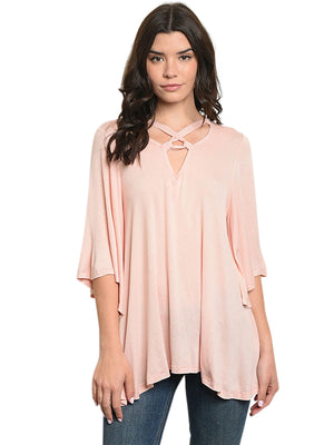Blush Pink Relaxed Fit Top With Crisscross Tie