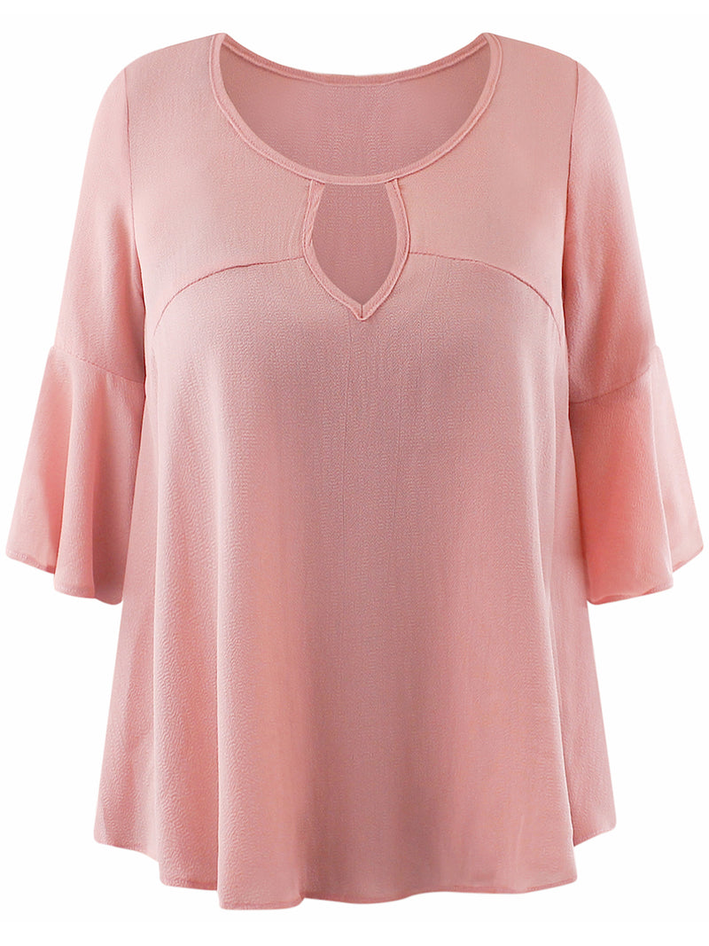 Womens Blush Pink Top With Bell Sleeves