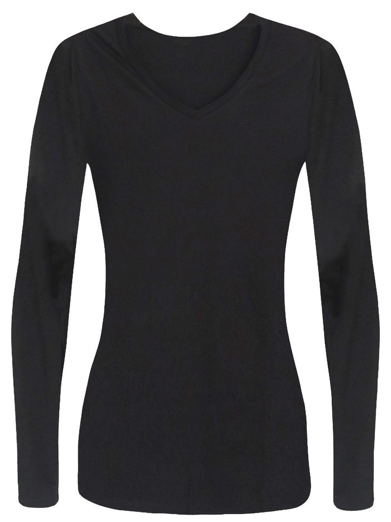 Black Plus Size Long Sleeve V-Neck Tee Shirt
