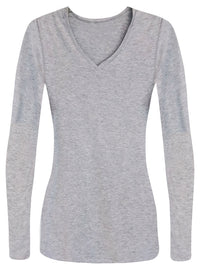 Light Gray Plus Size Long Sleeve V-Neck Tee Shirt