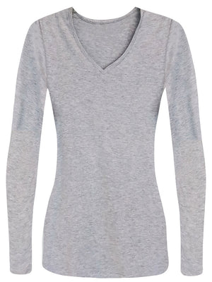 Light Gray Plus Size Long Sleeve V-Neck Tee Shirt