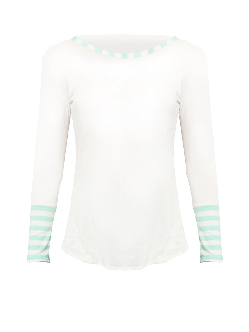 White Top With Striped Sleeves