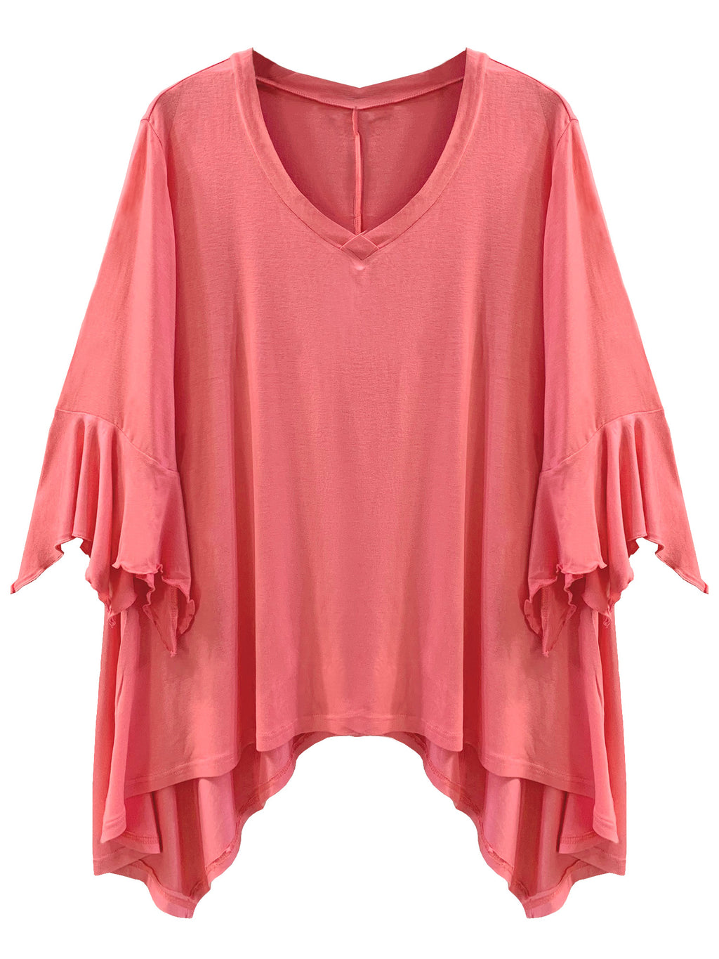 Plus Size High-Low Top With Bell Sleeves