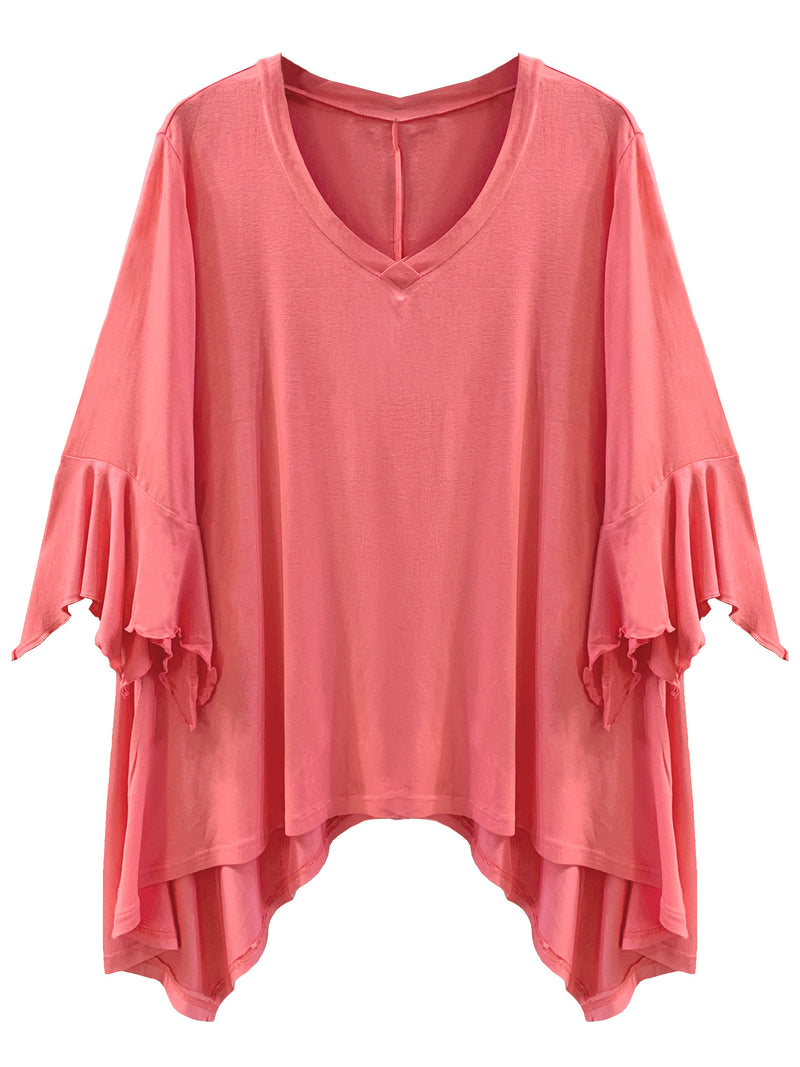 Plus Size High-Low Top With Bell Sleeves