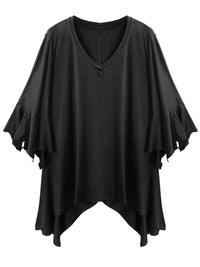 Black Plus Size High-Low Top With Bell Sleeves
