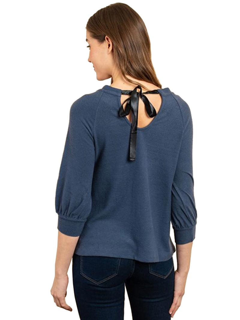 Navy Blue Loose Fit Top With Back Tie Detail