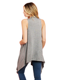 Gray Sleeveless Open Front Asymmetric Lightweight Vest Cardigan