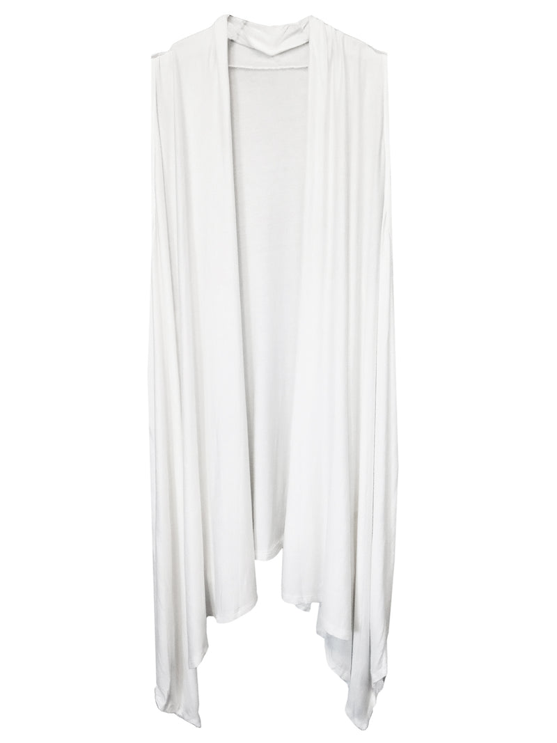 Ivory Sleeveless Open Front Asymmetric Lightweight Vest Cardigan