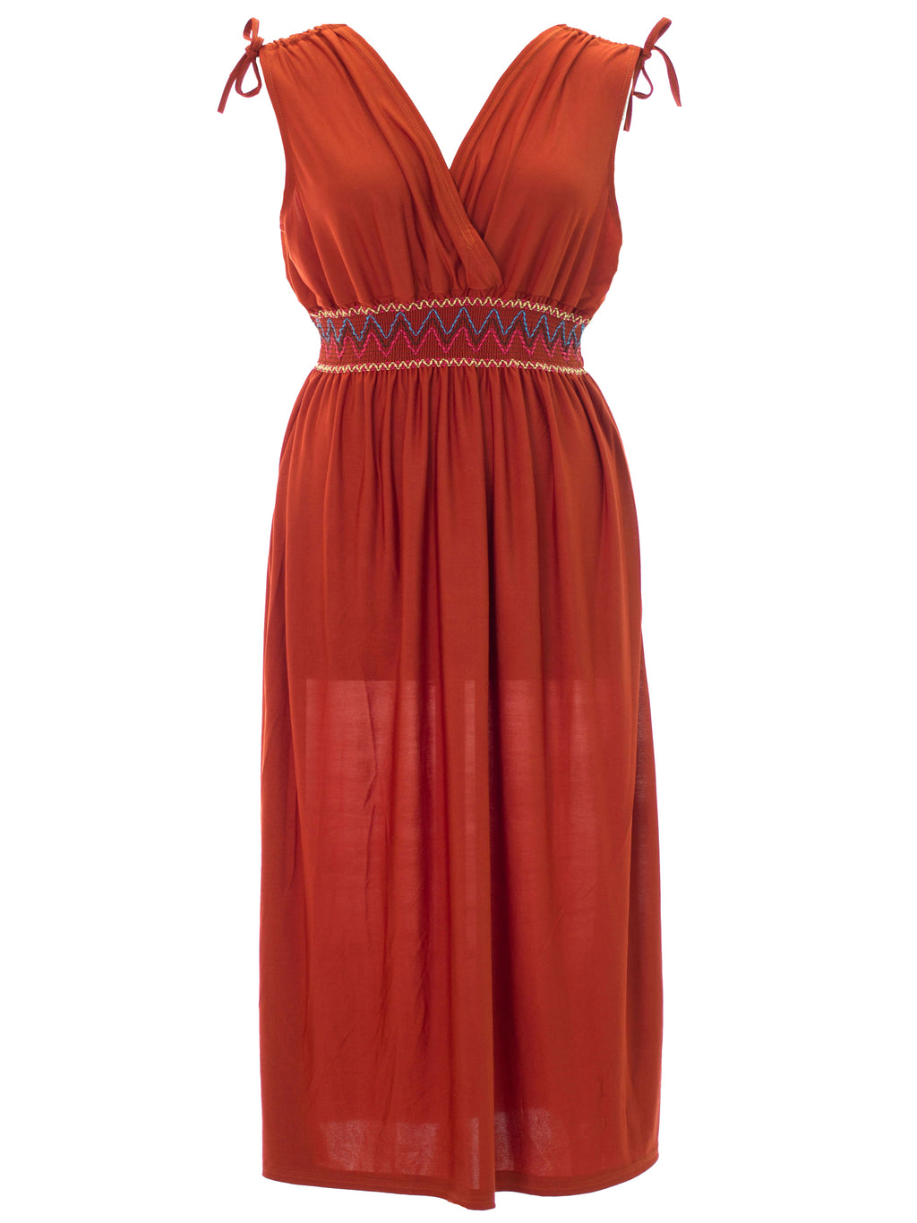 Rust Plus Size Sun Dress With Tied Shoulders