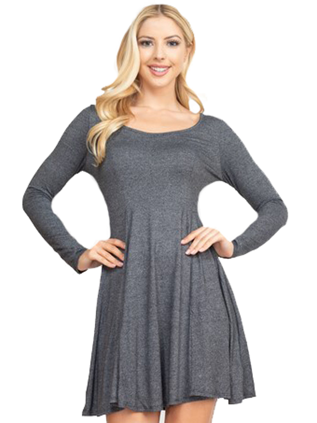 Long Sleeve Scoop Neck Skater Dress