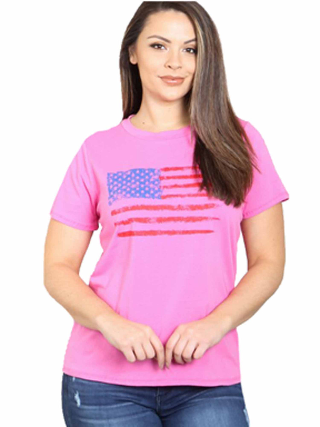 Womens White USA Flag Print Short Sleeve Plus Size T-Shirt
