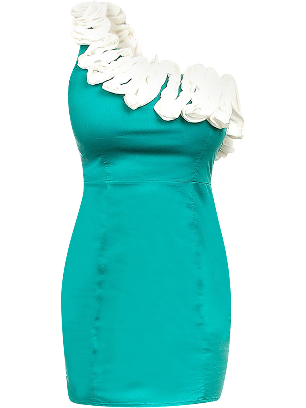 Sea Foam Green Cocktail Dress With Ivory Ruffle Trim