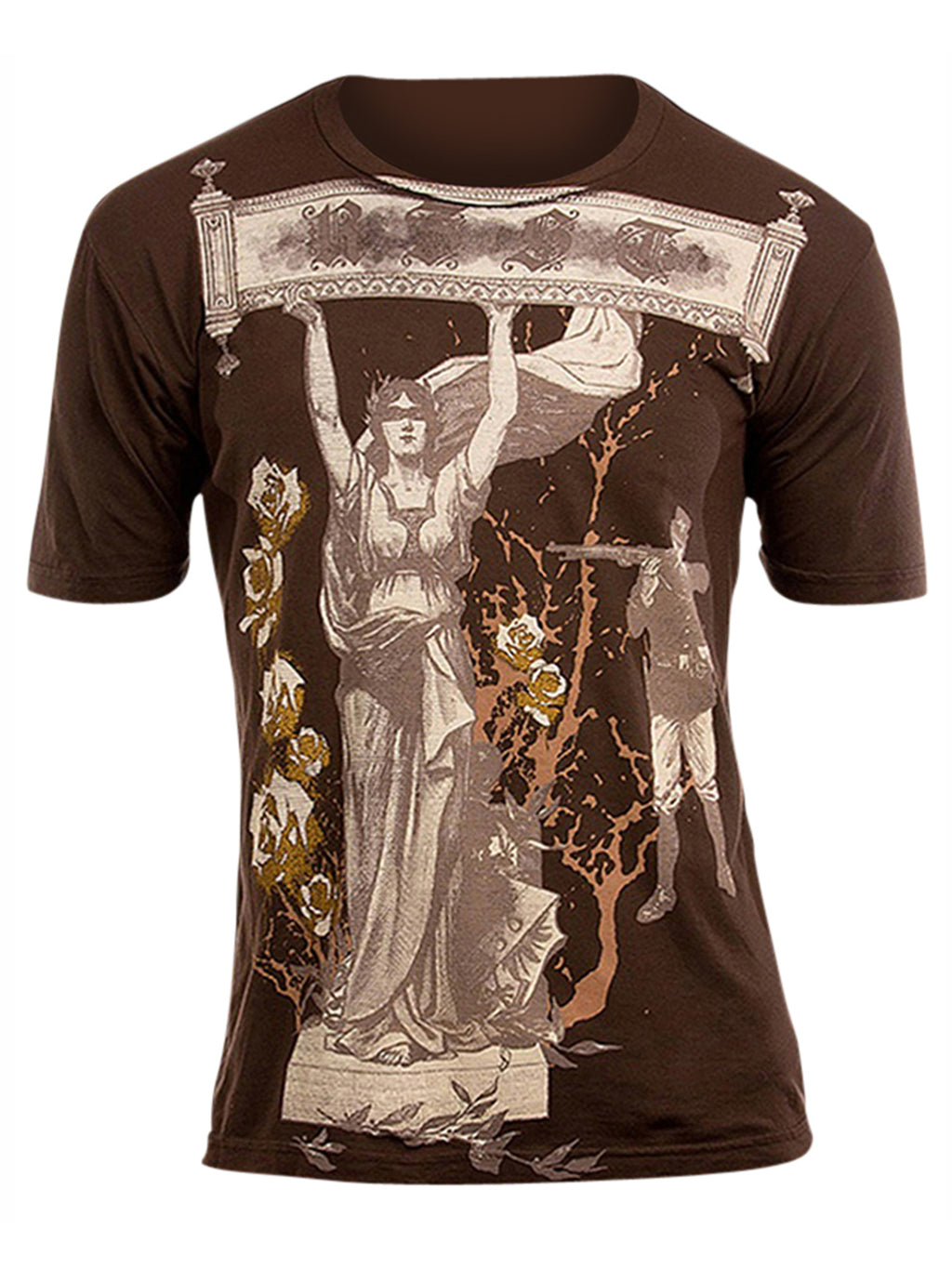 Men's Brown Graphic T-Shirt With Lady Liberty Imprint