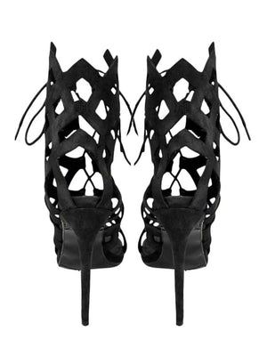 Caged Lace-Up High Heel Womens Booties