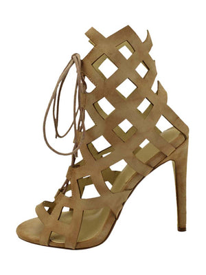 Caged Lace-Up High Heel Womens Booties