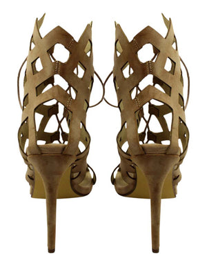 Caged Lace-Up High Heel Womens Booties