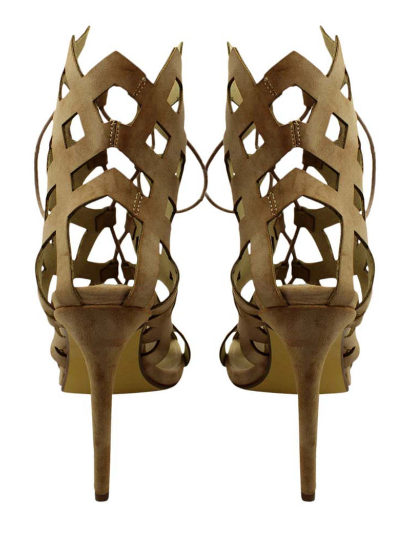 Caged Lace-Up High Heel Womens Booties