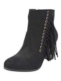 Boho Fringe Womens Stacked Heel Booties