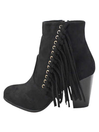 Boho Fringe Womens Stacked Heel Booties