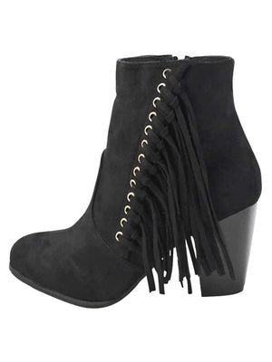 Boho Fringe Womens Stacked Heel Booties