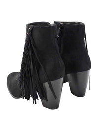 Boho Fringe Womens Stacked Heel Booties