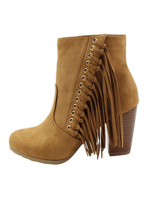 Boho Fringe Womens Stacked Heel Booties