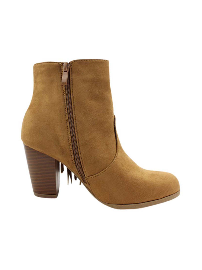 Boho Fringe Womens Stacked Heel Booties