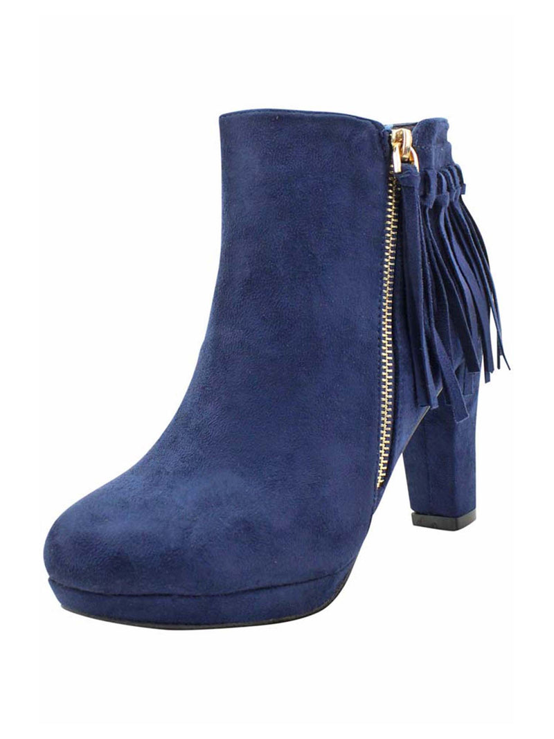 Tassel Fringe Chunky Heel Womens Booties