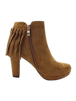 Tassel Fringe Chunky Heel Womens Booties