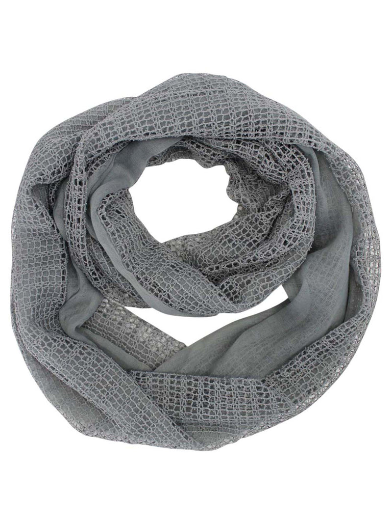 Grey Dual Layered Net Infinity Circle Scarf With Sequins