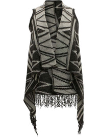 Gray & White Chevron Pattern Knit Sleeveless Vest