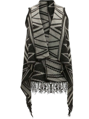 Gray & White Chevron Pattern Knit Sleeveless Vest