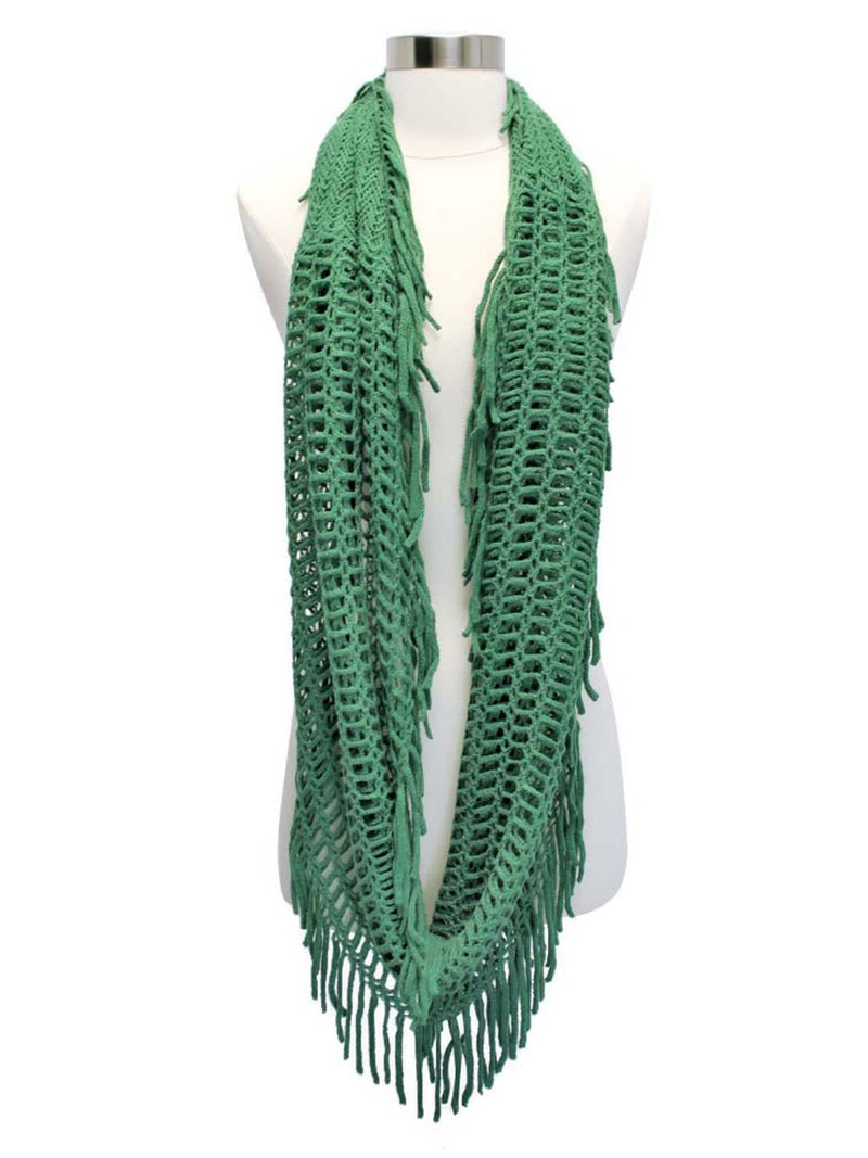 Open Knit Circular Scarf With Fringe