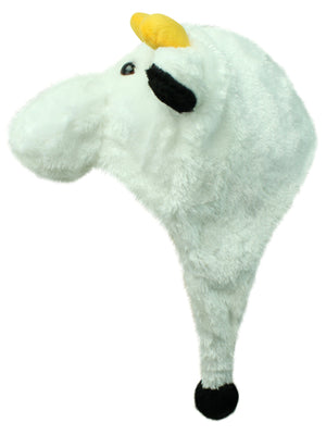 White Cow Face Plush Animal Head Winter Novelty Crazy Hat