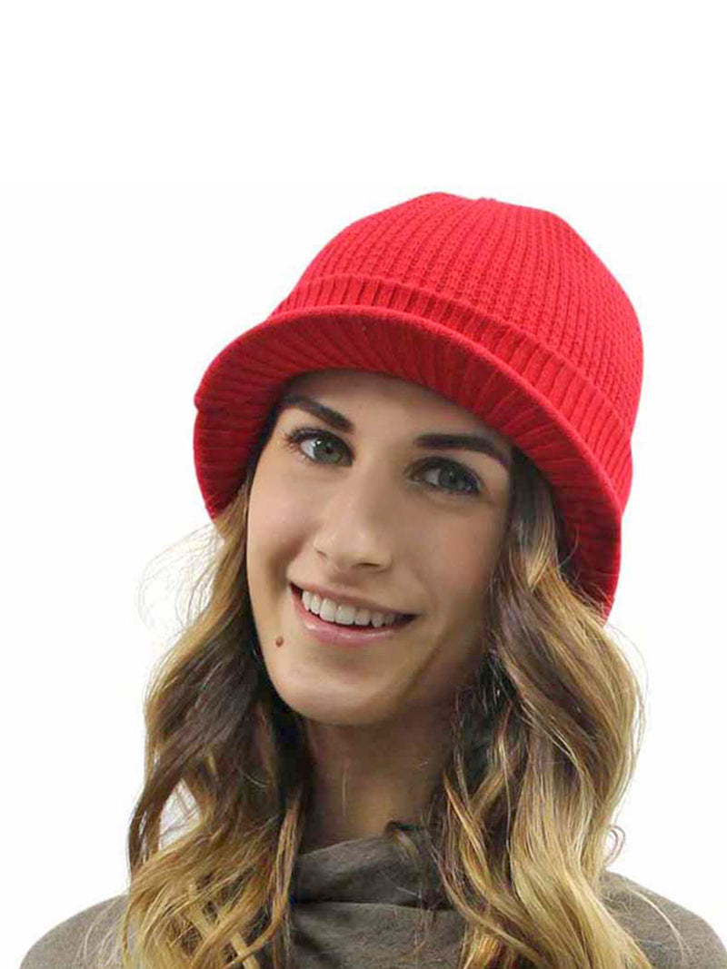 Thermal Ribbed Knit Beanie Hat With Visor