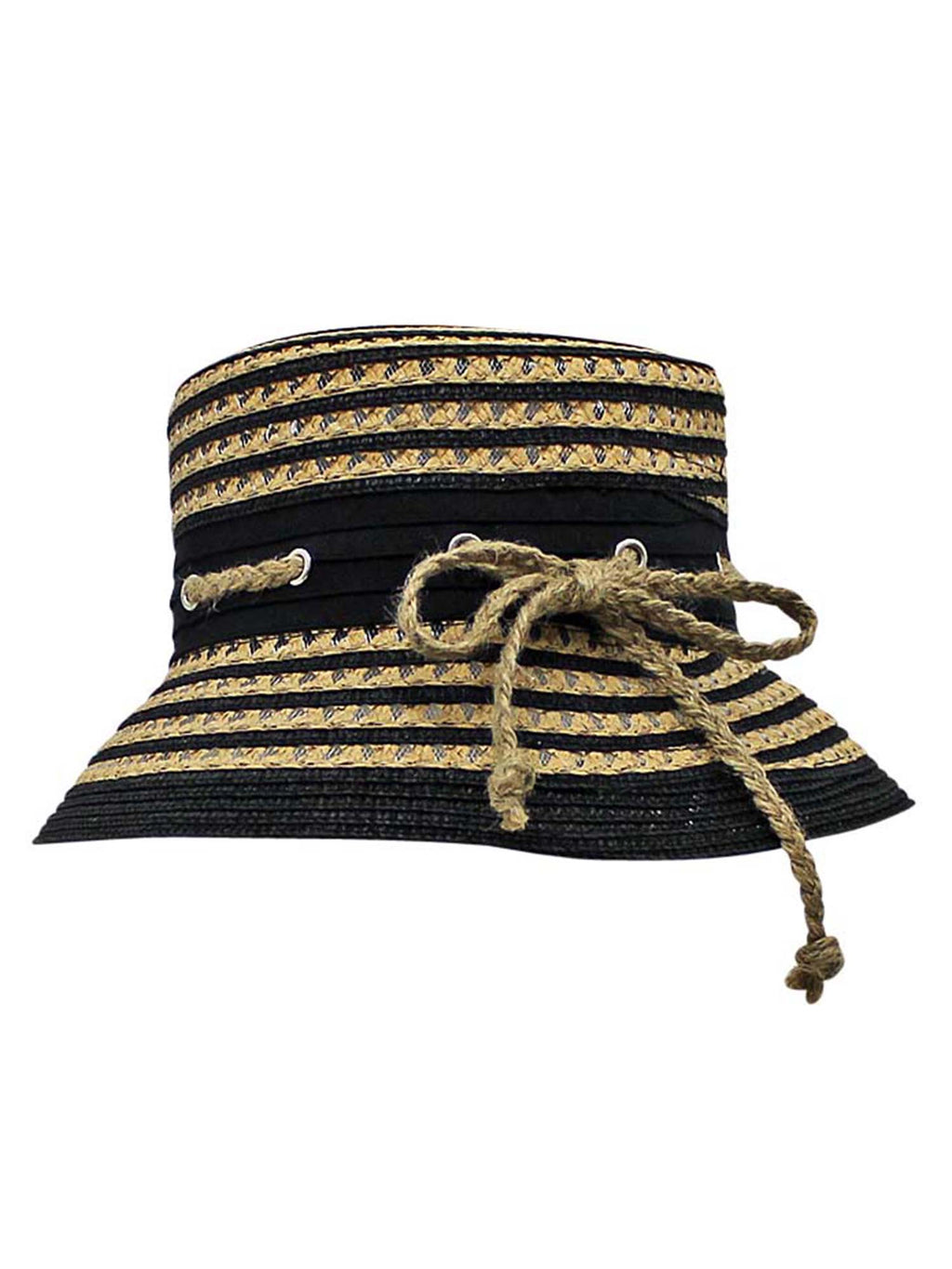Straw Bucket Sun Hat With Nautical Rope Trim