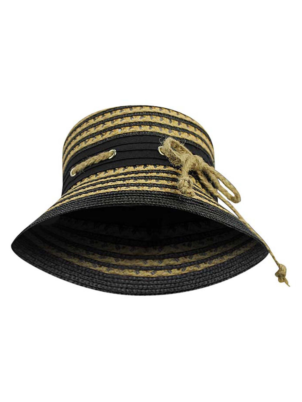 Straw Bucket Sun Hat With Nautical Rope Trim