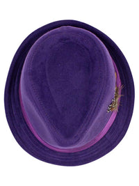 Purple Wool Felt Fedora Hat With Feather Trim