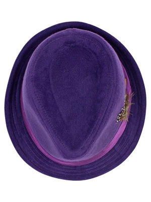 Purple Wool Felt Fedora Hat With Feather Trim