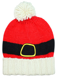 Red Knit Christmas Santa Beanie Hat With Pom Pom