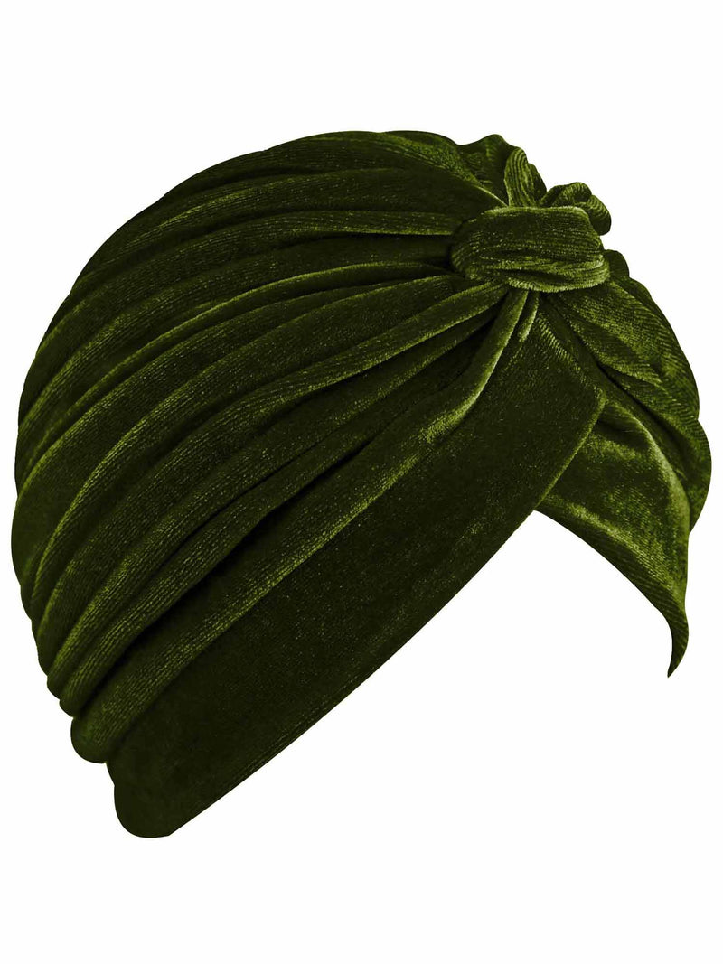 Olive Green Velvet Turban Head Wrap