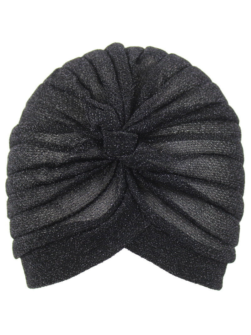 Black Metallic Turban Head Wrap Cap