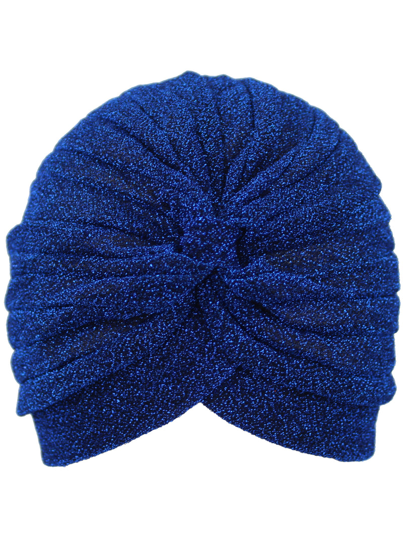 Royal Blue Metallic Turban Head Wrap Cap