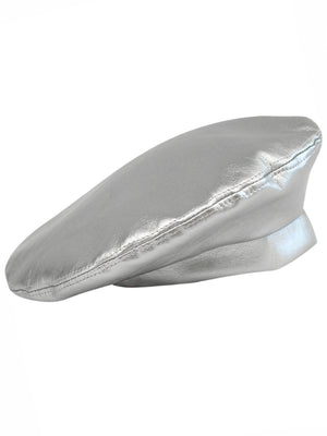 Silver Vegan Leather Beret Cap Hat