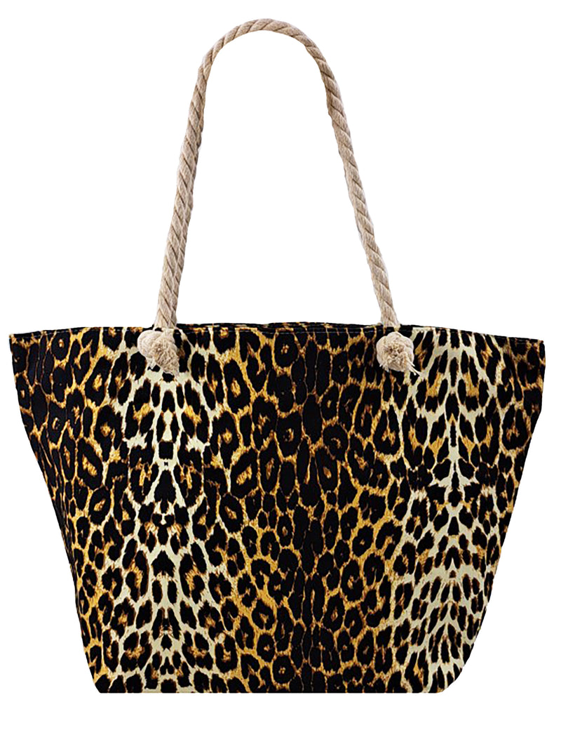 Exotic Leopard Print Beach Tote Bag With Rope Handles